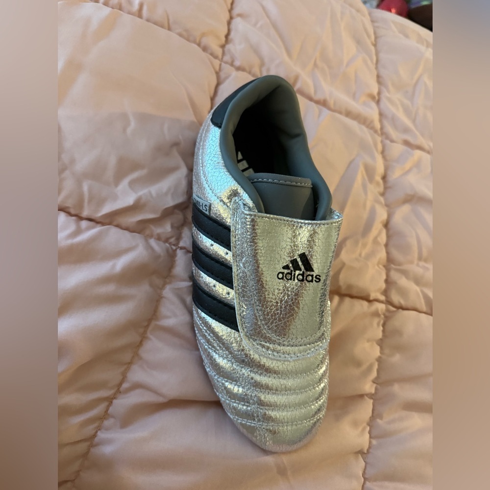 Adidas Metallic Silver Soccer Cleats with Black Stripes - Picture 1 of 4